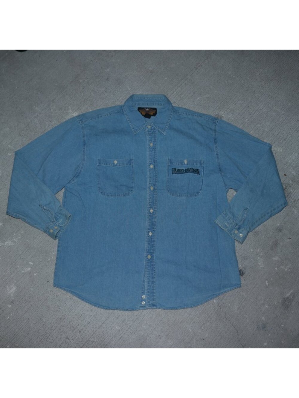 Harley-Davidson Mens Vintage Long Sleeve Denim Button Down Blue Size XL